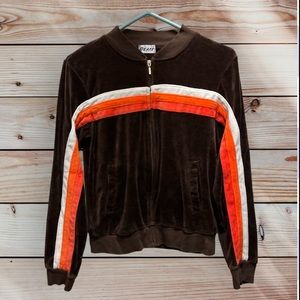 Beate Velour Vintage Style Track Jacket Brown, White Orange Size Small